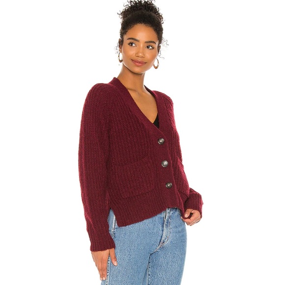 ALC A.L.C Cleveland Burgundy red knit button up v-neck cardigan sweater pockets - Picture 6 of 16